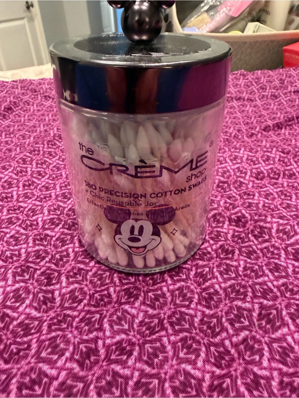 *NEW* Disney* The Crème Shop Pink-Accented Cotton Swabs in Clear Jar